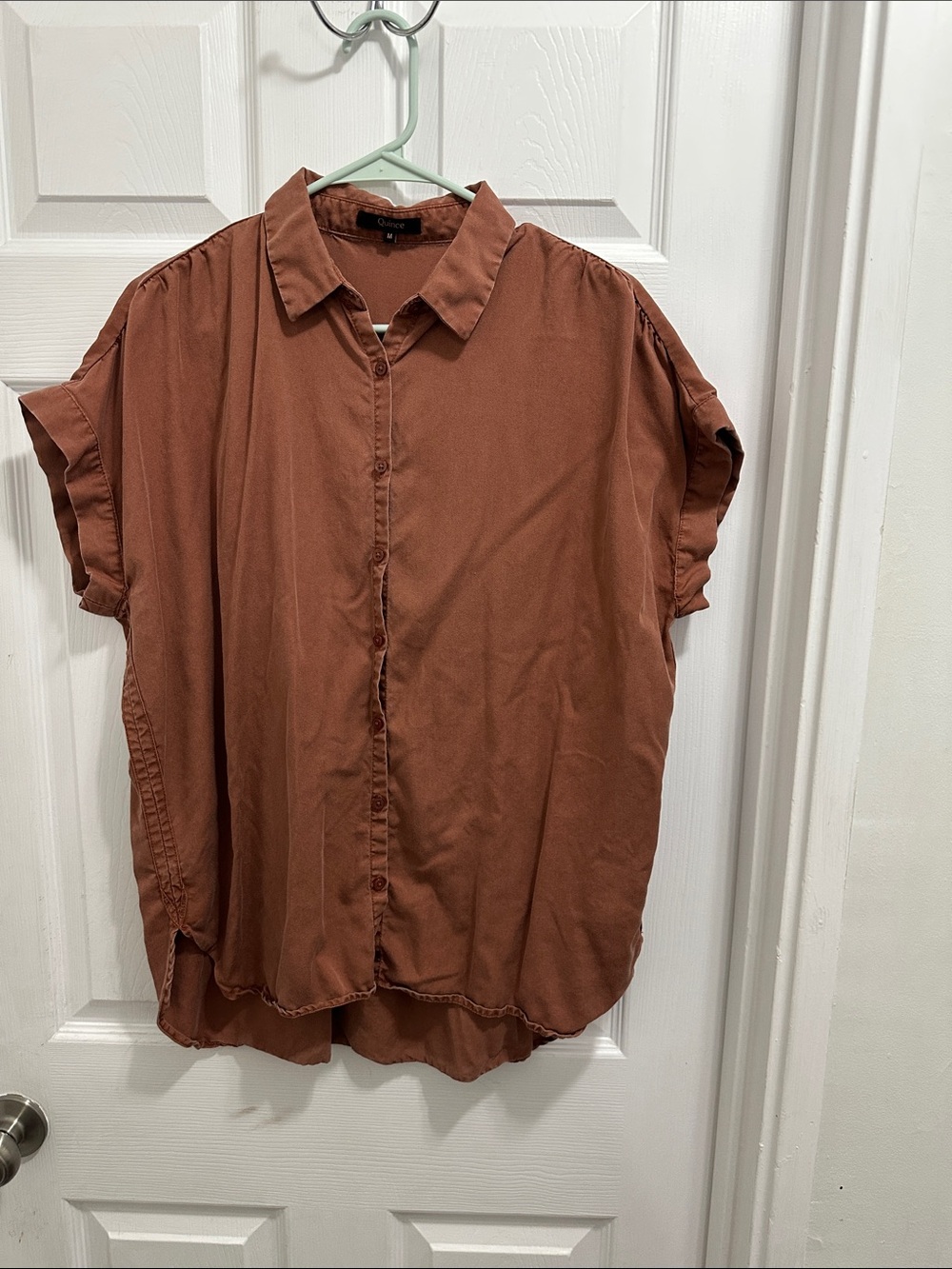 Quince Rust Button-Down Short Sleeve Blouse